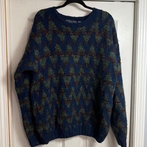 Northern‎ Isles Mens Knit Sweater XXL Blue Diamond Pattern Wool Blend Hand Knit